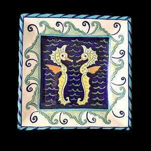 Art Pottery Decorative Plate with Seahorses Signed JP CT